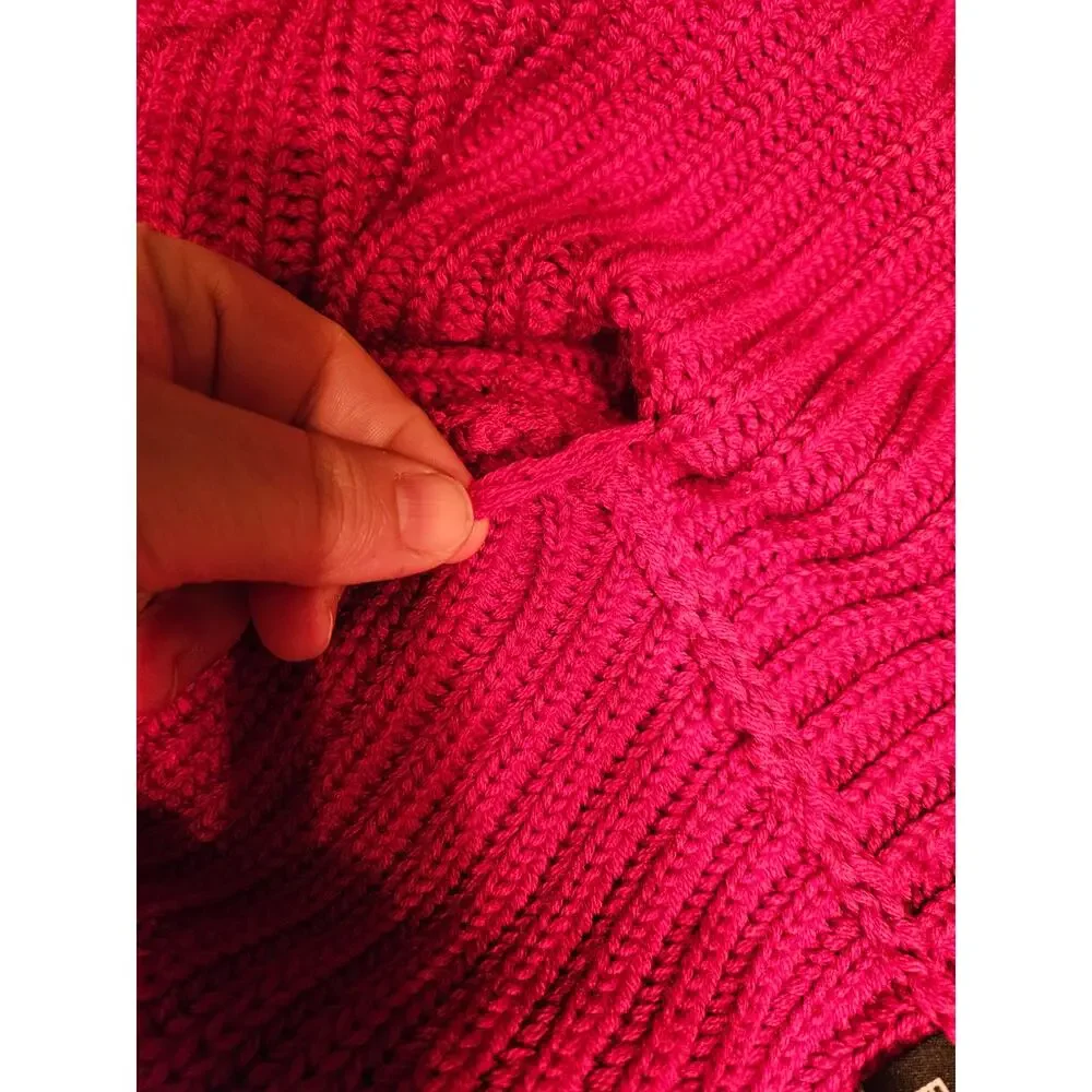 Eileen Fisher Raspberry Red Open-Front Ribbed Knit Cardigan - Picture 14 of 16